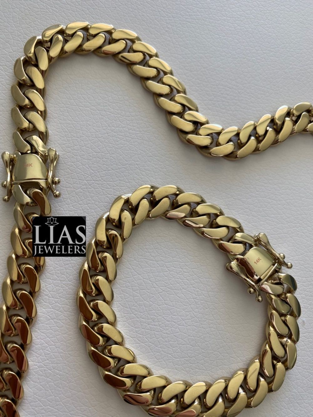New 14k yellow gold filled Cuban link chain and bracelet set